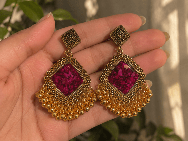 Golden oxidised Jhumkas