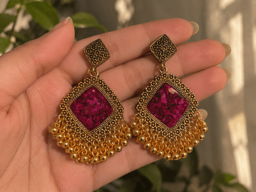 Golden oxidised Jhumkas